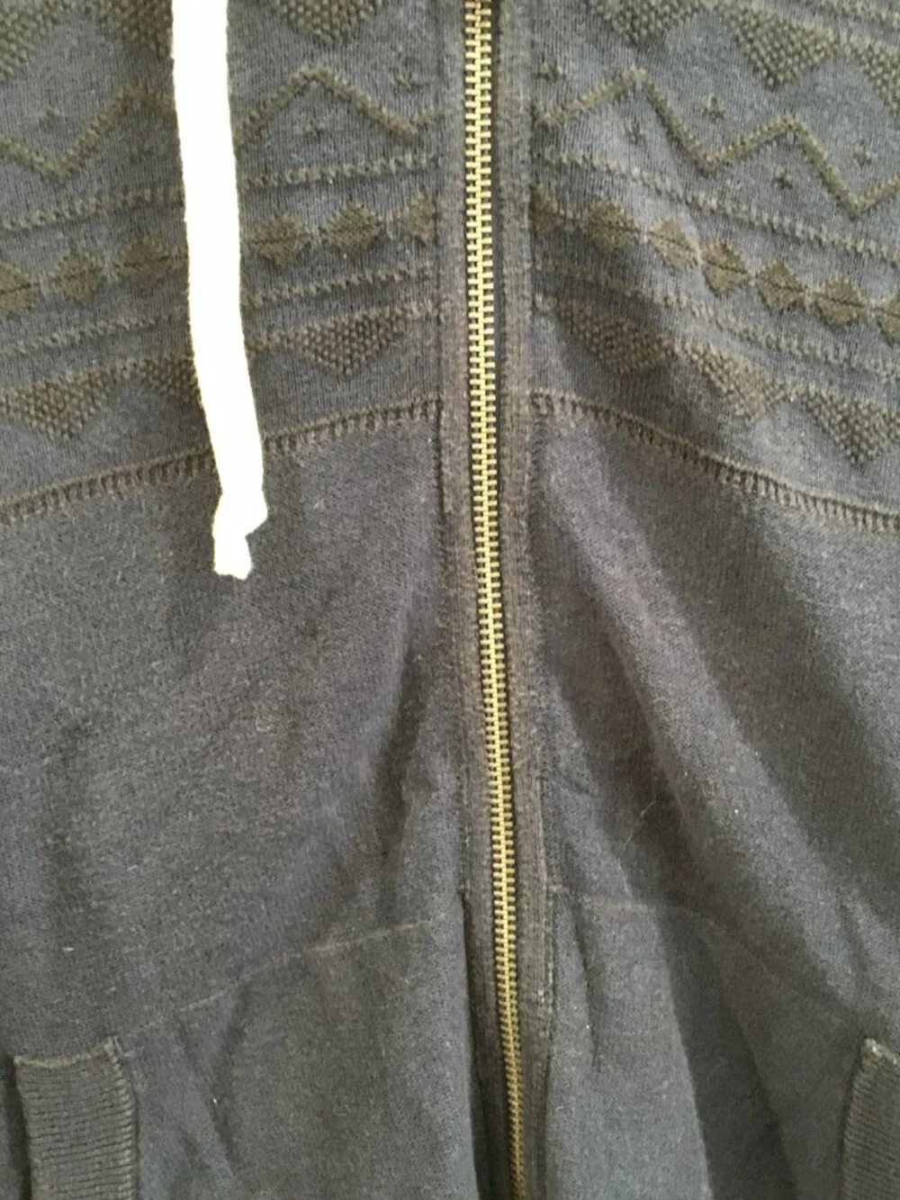 LOTUS Grey Label LUCKY BRAND Blue Black Embroidery Knit Hooded Full Zip Jacket